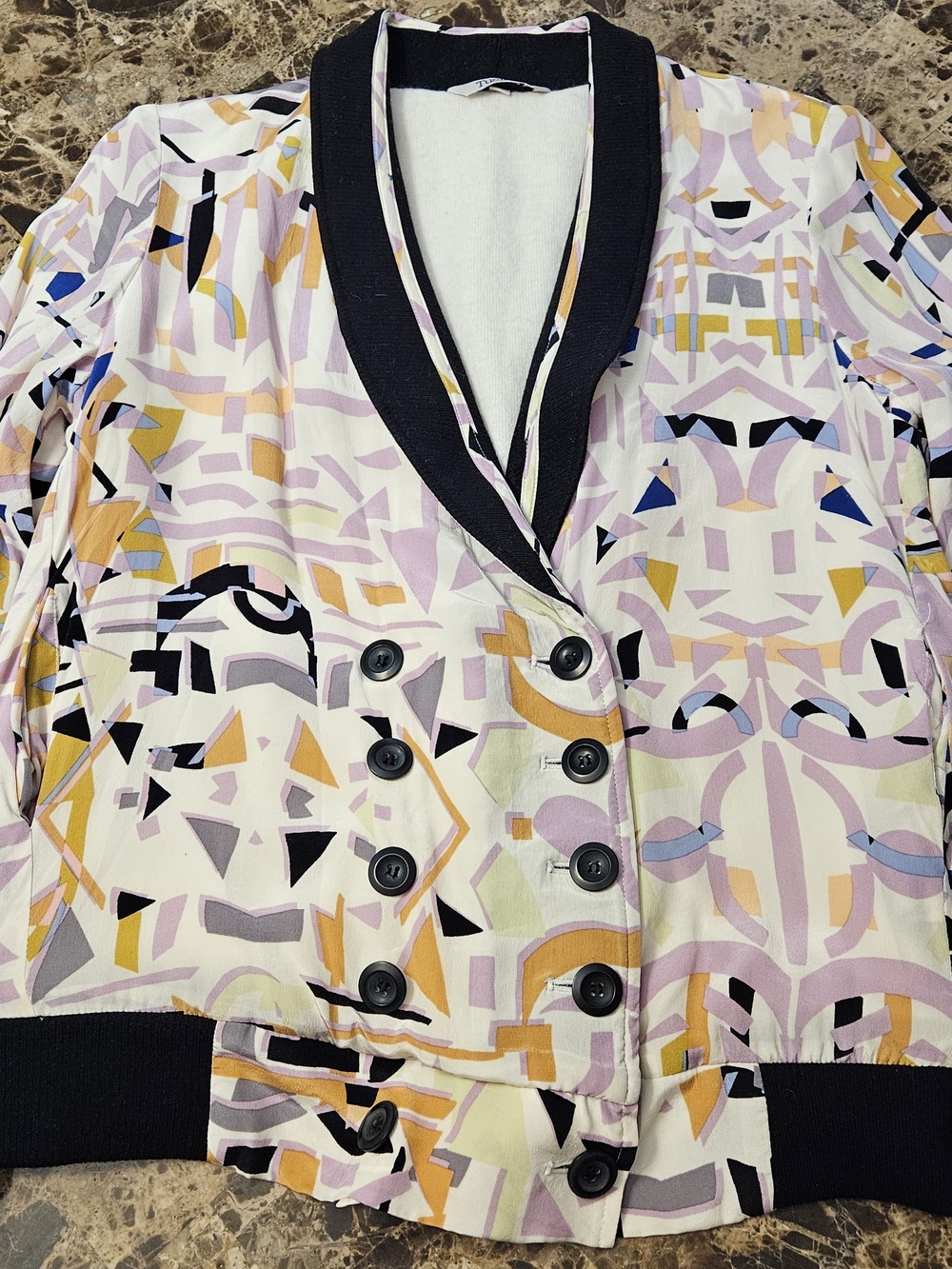 Vintage Tucker Multicolor Printed Double-Breasted Blazer with Black Trim Size M